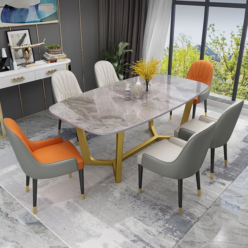 Escritorio de comedor con base de caballete rectangular de mesa fija de piedra sinterizada de lujo