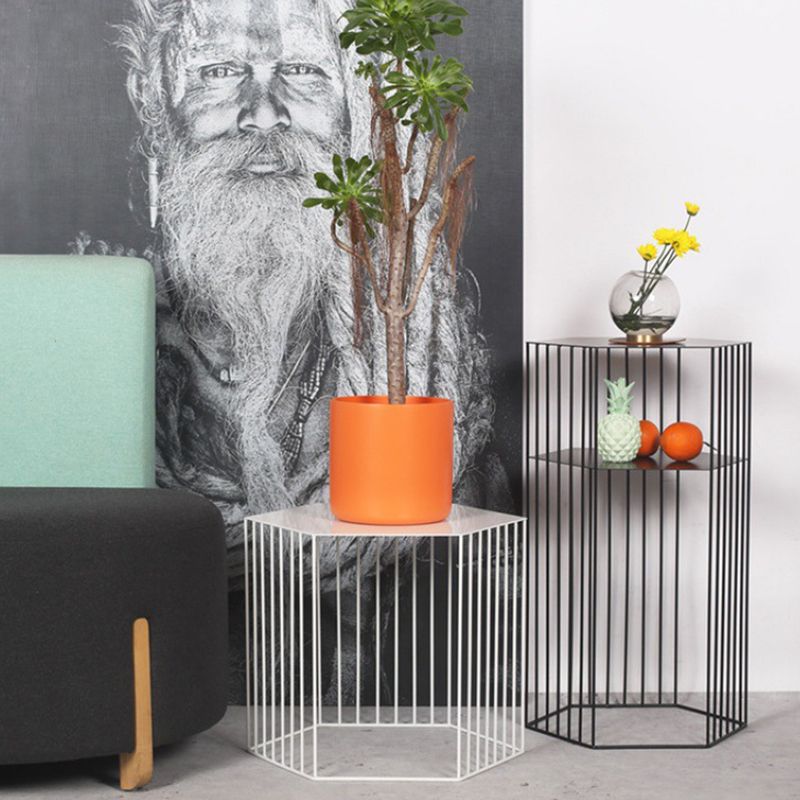 Black/white/gold Geometric Top Side Table Ironcraft Frame End Table Clearhalo 'Coffee & Accent Tables' 'End & Side Tables' 'end_side_tables' 'furn' 'furn_end_side_tables' 'Furniture' 'Living Room Furniture' 1200x1200_c829962e-953e-4d74-b3d3-522665ceabef