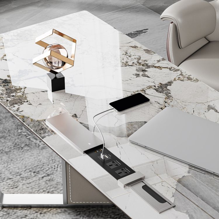 Stone Rectangular Writing Desk Modern 29.53" Tall Office Desk with Drawers Clearhalo 'furn' 'furn_office_desk' 'Furniture' 'Office Desks' 'Office Furniture' 'office_desk' 1200x1200_c82abfbe-abe3-4d09-a9f0-9464bbffdbe2