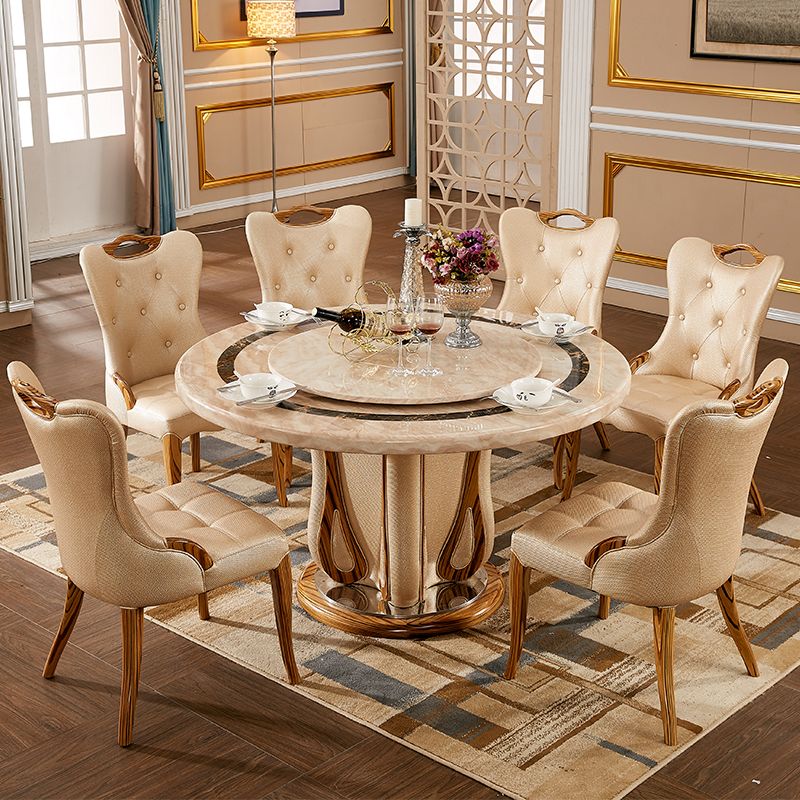 Table à manger en faux marbre, table de dîner sur pied rond pour salle à manger