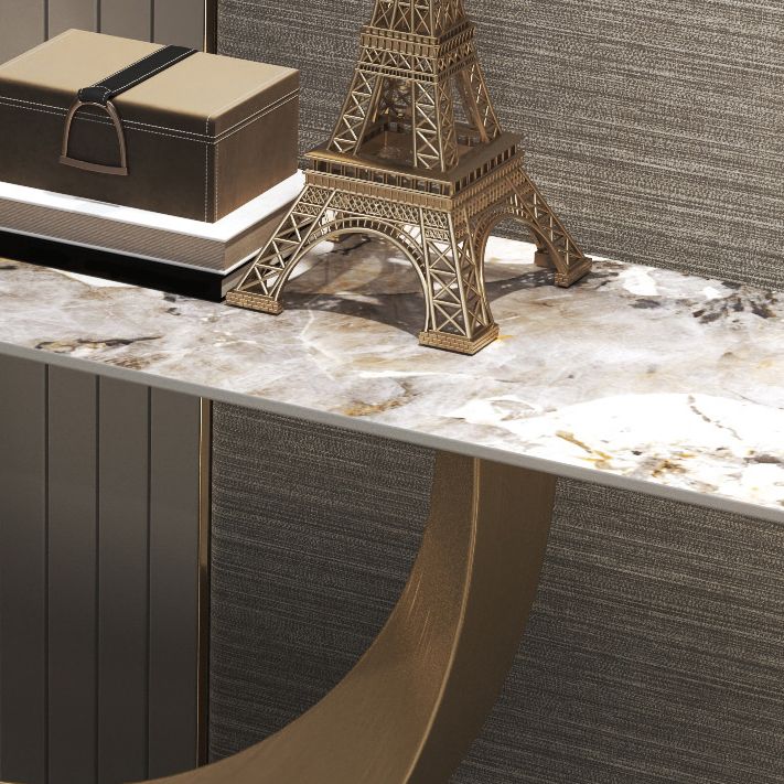 Glam Rectangle Console Table Golden Stone Console Sofa Table for Hall