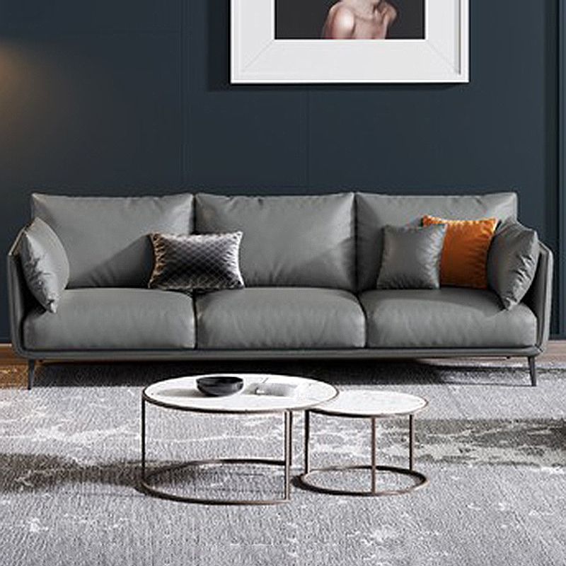 Living Room Genuine Leather Couch Square Arm Sofa with Pillow Back Clearhalo 'furn' 'furn_sofas' 'Furniture' 'furniture_sofas' 'Living Room Furniture' 'Sofa' 'sofas' 1200x1200_c8317f34-bfa8-446a-925a-a4dec475211c