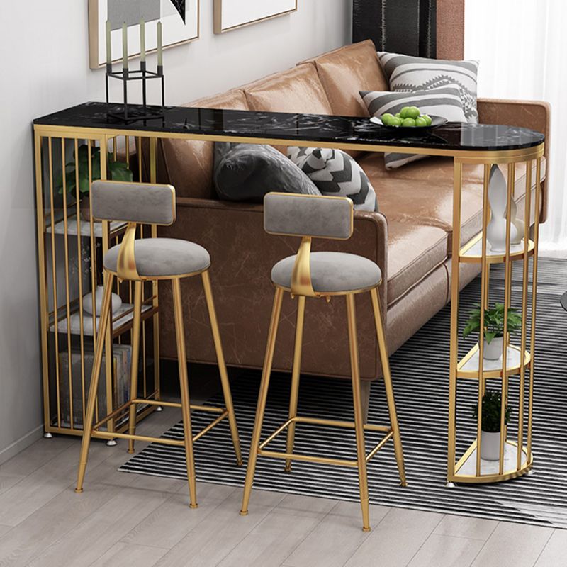 Glam Faux Marble Pub Bar Table Indoor Iron Double Pedestal Bar Dining Table with 6-Shelf Clearhalo 'Bar Furniture' 'Bar Tables' 'bar_tables' 'furn' 'furn_bar_tables' 'Furniture' 'furniture_bar_tables' 'Kitchen & Dining Furniture' 'kitchen&dining_furn' 'kitchen' 1200x1200_c833e2d1-789d-45b4-b313-7cd3d0f92320