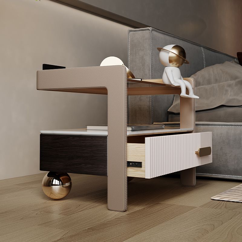 Moderra de almacenamiento de madera y vidrio Mesa nocturna 1 Cajón de cajones Nightsand