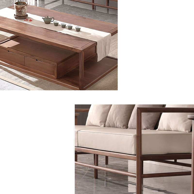 Tropical Loose Back Seating Square Arm Sofa in Brown and Beige