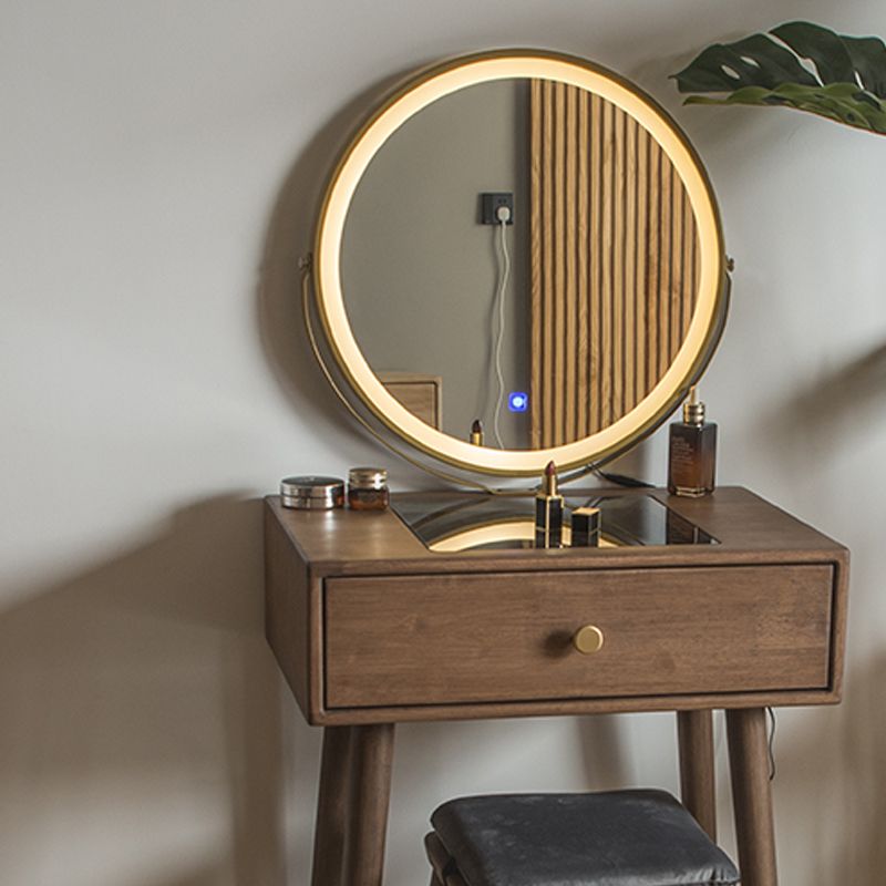 Vanity di trucco contemporaneo con cassetti in legno di gomma marrone