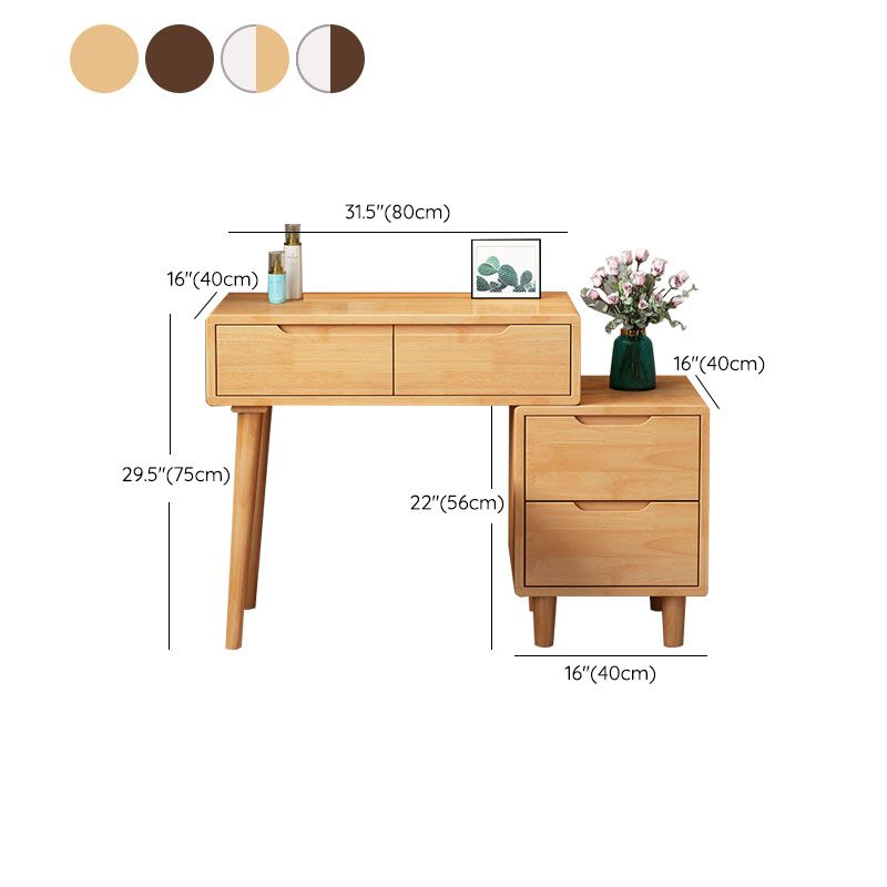 Table de vanité de caoutchouc scandinave avec tabouret et 4 tiroirs