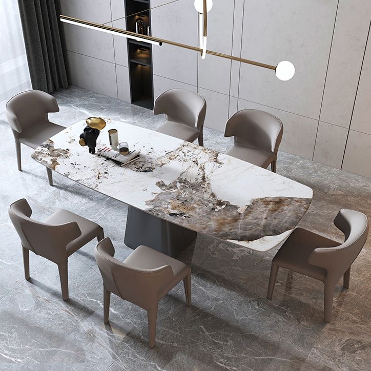 Minimalist Style Sintered Stone Dining Table with White Fixed Table and Pedestal Base for Home Use Clearhalo 'Dining Room Sets' 'Dining Tables & Seating' 'dining_room_set' 'furn' 'furn_dining_room_set' 'Furniture' 'furniture_dining_room_set' 'Kitchen & Dining Furniture' 'kitchen&dining_furn' 'kitchen' 1200x1200_c8407b6c-84e0-4f6b-b582-d1f1e9e532a6
