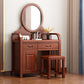 Tradizionale tavolo da toeletta in legno massiccio a 2 cassetti con sgabello da vanità per trucco a specchio