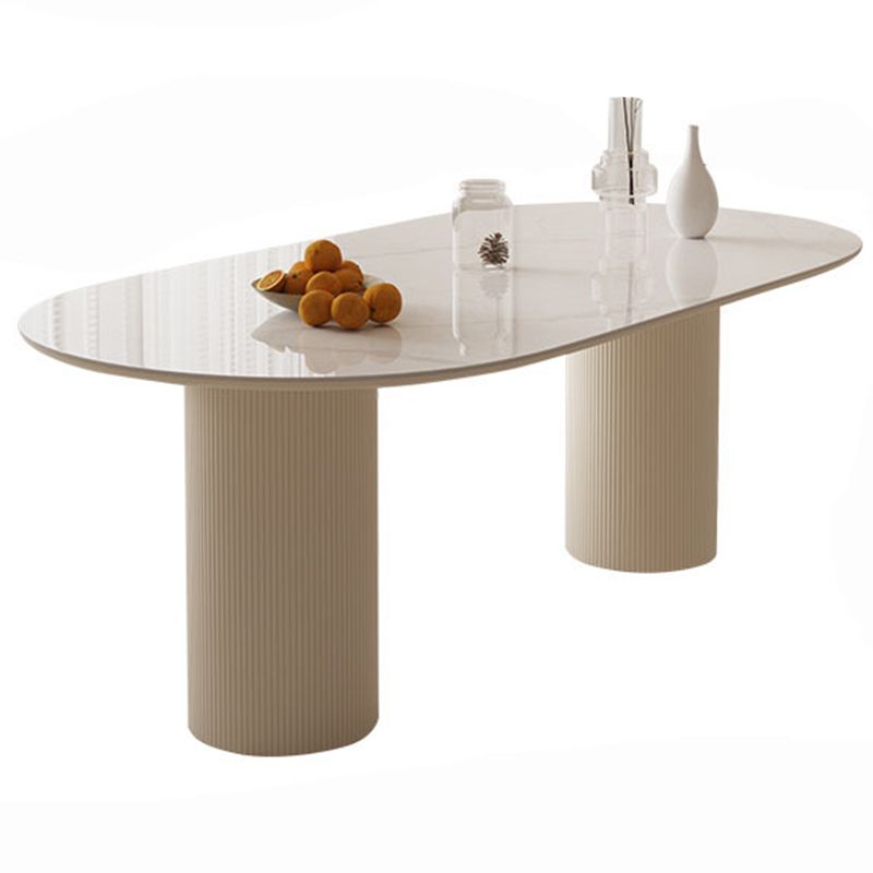 Modern Double Pedestal Dining Table Stone Dinner Table in White