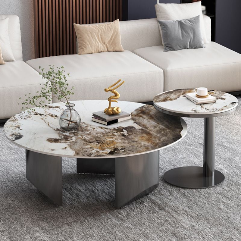 Modernistic Pedestal Table 19.7" Round Slate Top Side End Table