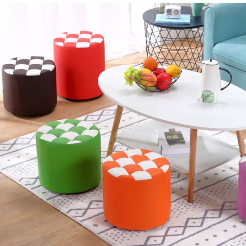 Contemporary Pouf Ottoman Faux Leather Tufted Square Pattern Cylinder Shape Ottoman Clearhalo 'furn' 'furn_ottomans_poufs' 'Furniture' 'Living Room Furniture' 'Ottomans & Poufs' 'ottomans_poufs' 1200x1200_c8516ac5-2d55-419c-8527-9516247e66e8