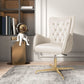 Chaise de bureau en cuir à bras fixe, chaise de travail rembourrée à dossier haut avec base en acier