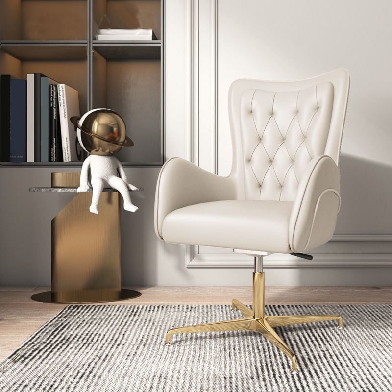Chaise de bureau en cuir à bras fixe, chaise de travail rembourrée à dossier haut avec base en acier