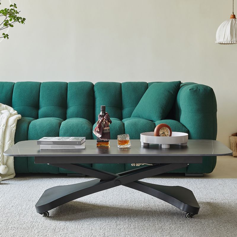 17.7"H Modern Adjustable Metal Cross Base Slate Square Coffee Table on Wheels Clearhalo 'Coffee & Accent Tables' 'Coffee Tables' 'coffee_tables' 'furn' 'furn_coffee_tables' 'Furniture' 'Living Room Furniture' 1200x1200_c85971a6-2668-4bf9-bfe8-77b884029c7e