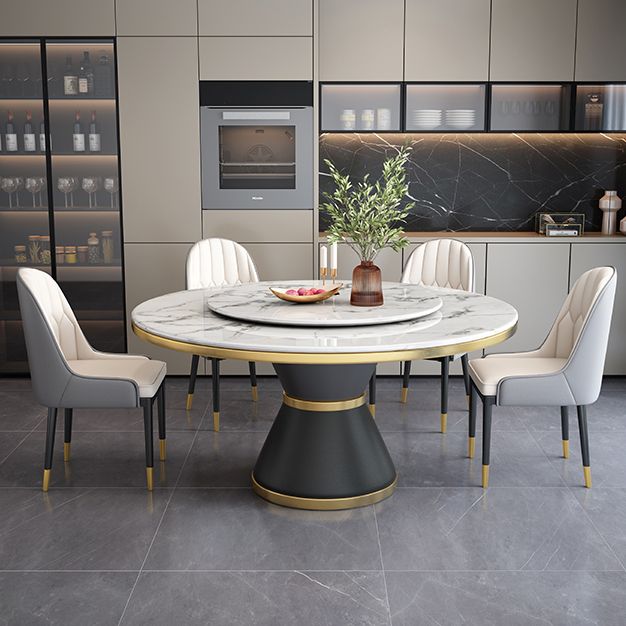 Round Modern Style Sintered Stone Dining Table Furniture with Metallic Base Clearhalo ' dining_table' 'Dining Tables & Seating' 'Dining Tables' 'furn' 'furn_dining_table' 'Furniture' 'furniture_dining_table' 'Kitchen & Dining Furniture' 'kitchen&dining_furn' 'kitchen' 'kitchen_dining_table' 1200x1200_c85980c5-8855-4180-b6bb-5996267656ee