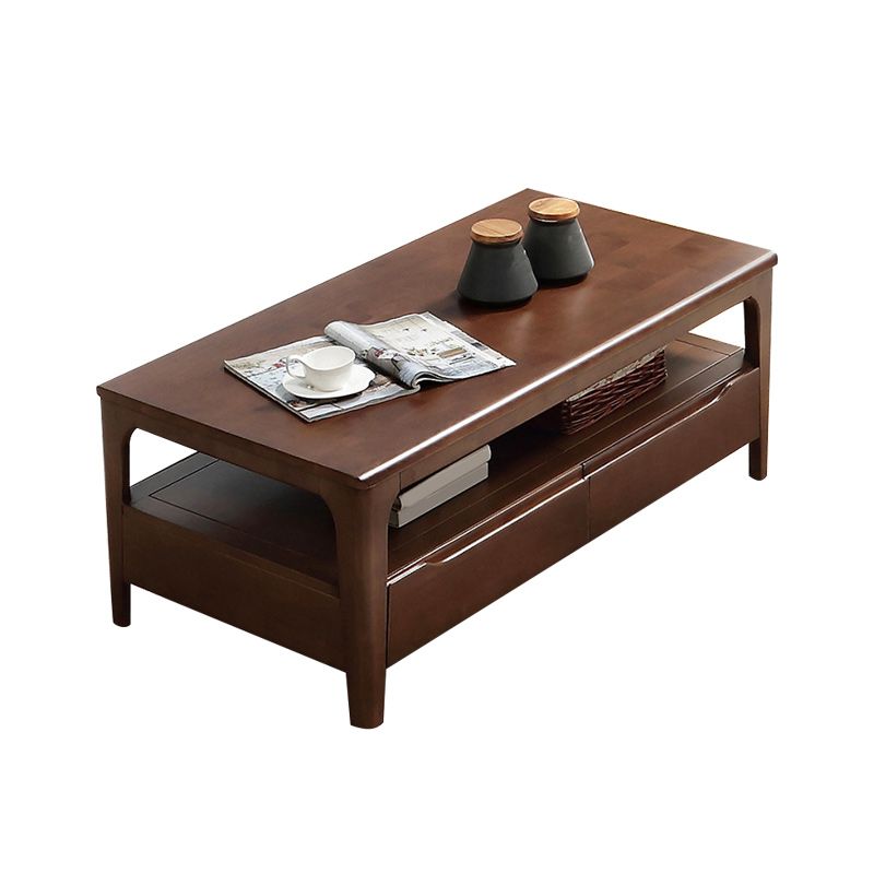 Nordic Solid Wood Coffee Table 4-Drawer 1-Shelf Cocktail Table