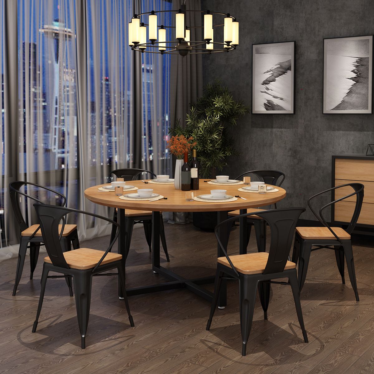 Nordic 1/5/7 Pieces Dining Set Round Wood Dining Table for Dining Room Clearhalo 'Dining Room Sets' 'Dining Tables & Seating' 'dining_room_set' 'furn' 'furn_dining_room_set' 'Furniture' 'Kitchen & Dining Furniture' 1200x1200_c85d07e0-677a-4353-a970-787009314ab5