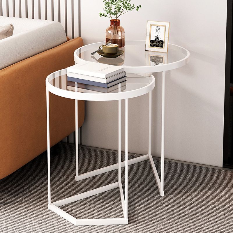 Minimalistic Coffee Table Round Glass Top Cocktail Table with Storage Clearhalo 'Coffee & Accent Tables' 'Coffee Tables' 'coffee_tables' 'furn' 'furn_coffee_tables' 'Furniture' 'Living Room Furniture' 1200x1200_c85d9524-2981-4875-b299-b47d7a174c72
