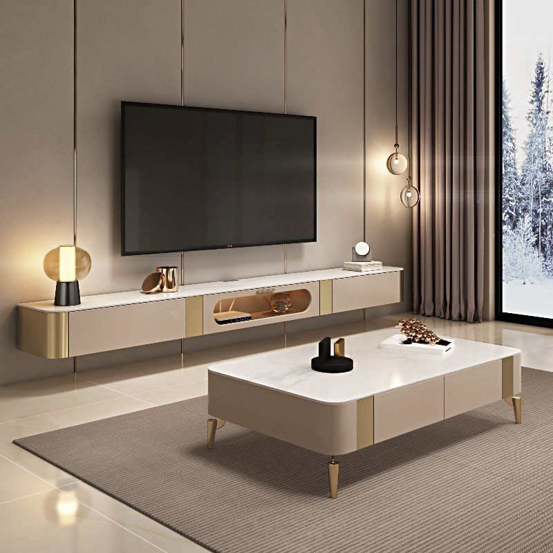 Glam – meuble TV en marbre blanc, Console de rangement fermée, support multimédia TV pour salon
