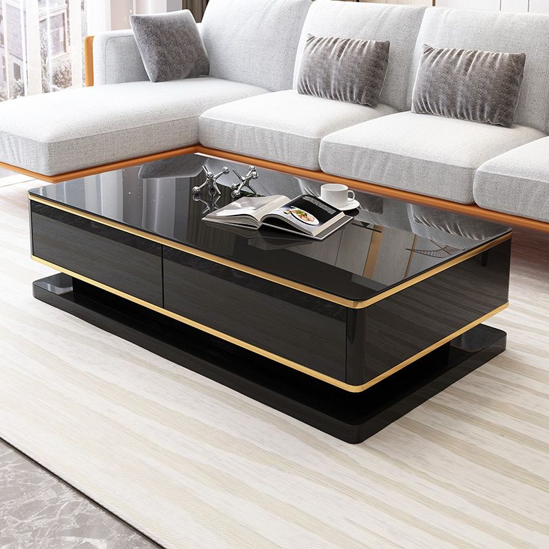 Modern Marble/Glass Block Coffee Table with Drawer Rectangular Cocktail Table Clearhalo 'Coffee & Accent Tables' 'Coffee Tables' 'coffee_tables' 'furn' 'furn_coffee_tables' 'Furniture' 'furniture_coffee_tables' 'Living Room Furniture' 1200x1200_c864c81e-5ecd-42c7-858a-4d6f914b9b74