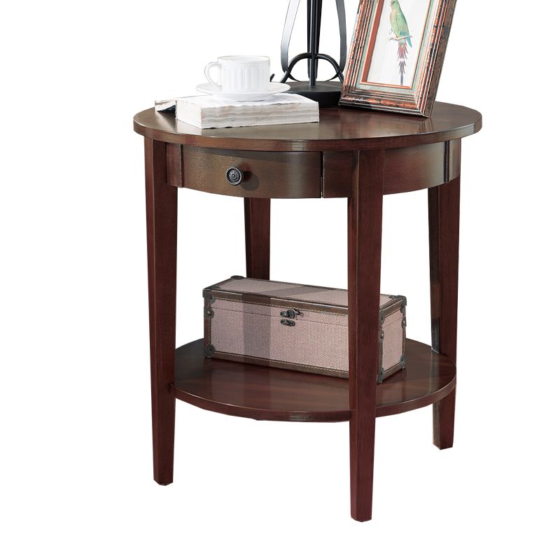 Wood Round Top Side Table 24" Tall 4 Legs End Table with Storage Clearhalo 'Coffee & Accent Tables' 'End & Side Tables' 'end_side_tables' 'furn' 'furn_end_side_tables' 'Furniture' 'Living Room Furniture' 1200x1200_c866f94d-56c8-41cb-9bf1-a2c88c1dcad2