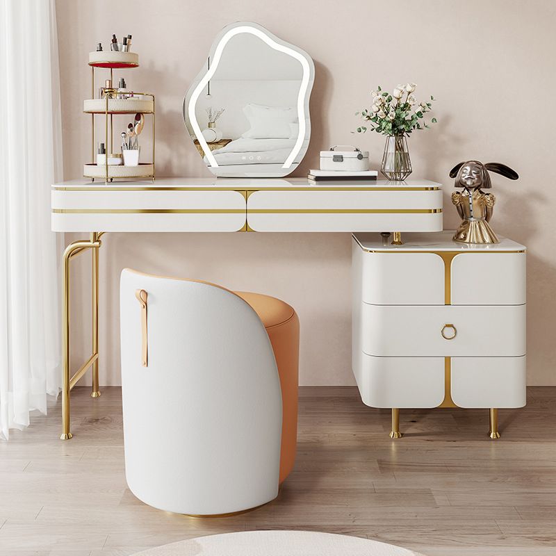 White Glam Vanity Dressing Table Set with Stool & 5 Storage Drawers Clearhalo 'Bedroom Furniture' 'furn' 'furn_makeup_vanities' 'Furniture' 'Makeup Vanities' 'makeup_vanities' 1200x1200_c868f16f-f364-4f03-8f8f-f24bb4ee3c41