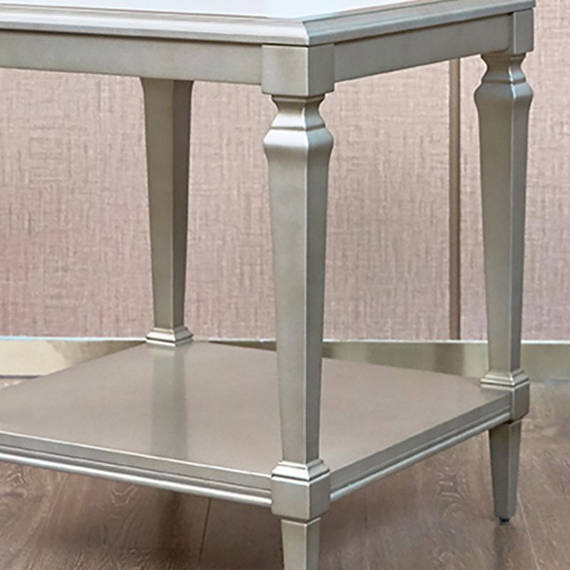 25,6 "" Table à bois carré de table latérale supérieure Sliver 4 jambes Table de bout avec étagère