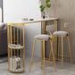 Glam Specialty White Bar Table Faux Marble Pedestal Bar Height Pub Table with Shelves