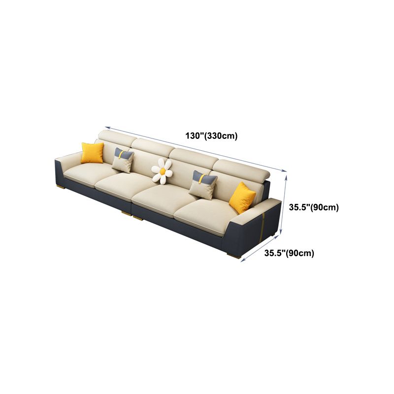 Nordic Grey and Beige Sofa Faux Leather Square Sewn Pillow Back Sofa Clearhalo 'furn' 'furn_sectionals' 'Furniture' 'Living Room Furniture' 'Sectionals' 1200x1200_c86e11c2-e01e-4ce7-b6cc-407cd3c1ca23