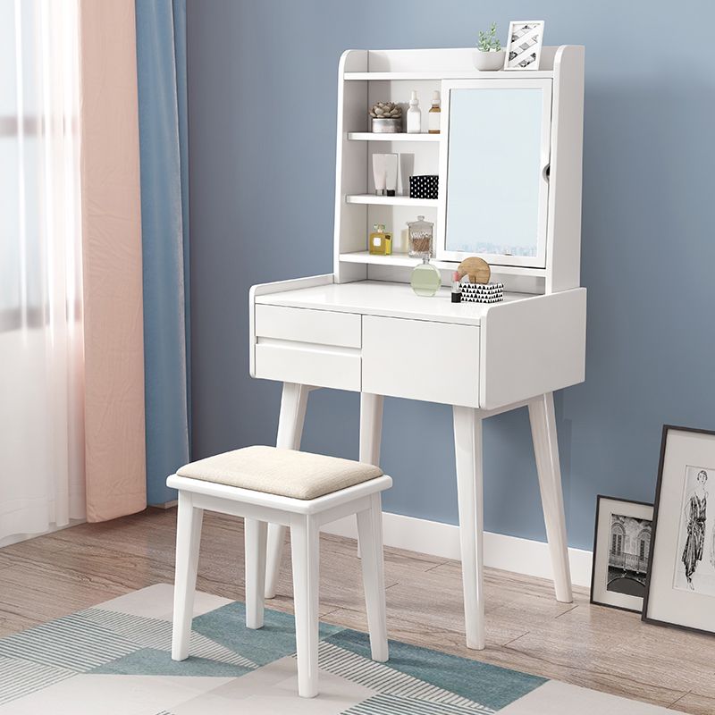 Solid Wood Vanity Table Set 3-Drawer Makeup Vanity Table with Mirror and Stool Clearhalo 'Bedroom Furniture' 'furn' 'furn_makeup_vanities' 'Furniture' 'Makeup Vanities' 'makeup_vanities' 1200x1200_c872ab80-8b40-441f-ab02-540f4f11464a