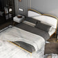Luxurious Standard Bed in Gold Upholstered Low Profile Metal Bed