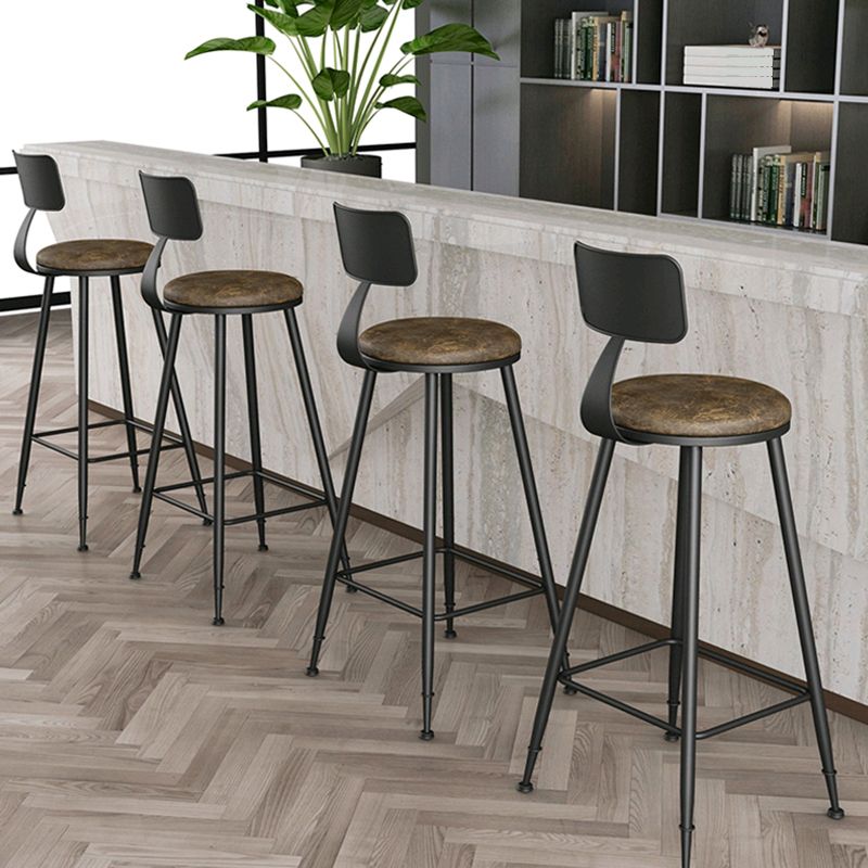 Industrial Armless Backrest Counter Stool Iron Cashier Bar Stool with Leather Cushion Clearhalo 'Bar Furniture' 'Bar Stools' 'bar_stools' 'furn' 'furn_bar_stools' 'furniture_bar_stools' 'Kitchen & Dining Furniture' 'kitchen&dining_furn' 'kitchen' 'kitchen_furn' Furniture' 1200x1200_c8751a77-0680-4bed-be10-75f7265fe96a