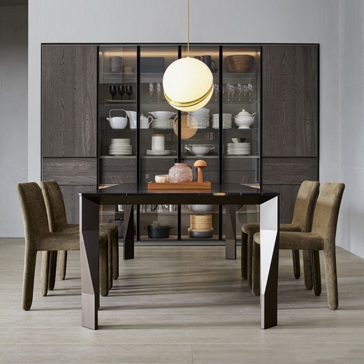 Rectangular Black Stone Table Top Dining Table with 4 Foot Metal Base Clearhalo 'Dining Tables & Seating' 'Dining Tables' 'dining_table' 'furn' 'furn_dining_table' 'Furniture' 'Kitchen & Dining Furniture' 1200x1200_c877dc49-70b2-4007-a846-14f175c64006