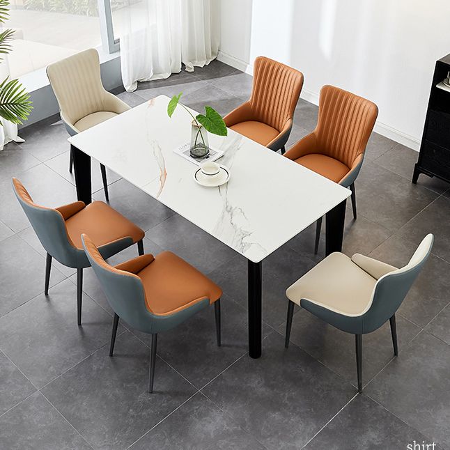 モダンホームレザーアームチェアマット仕上げソリッドバックダイニングチェア