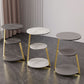 Glam Metal Side Table with Shelves Round Stone Top Accent Side Table