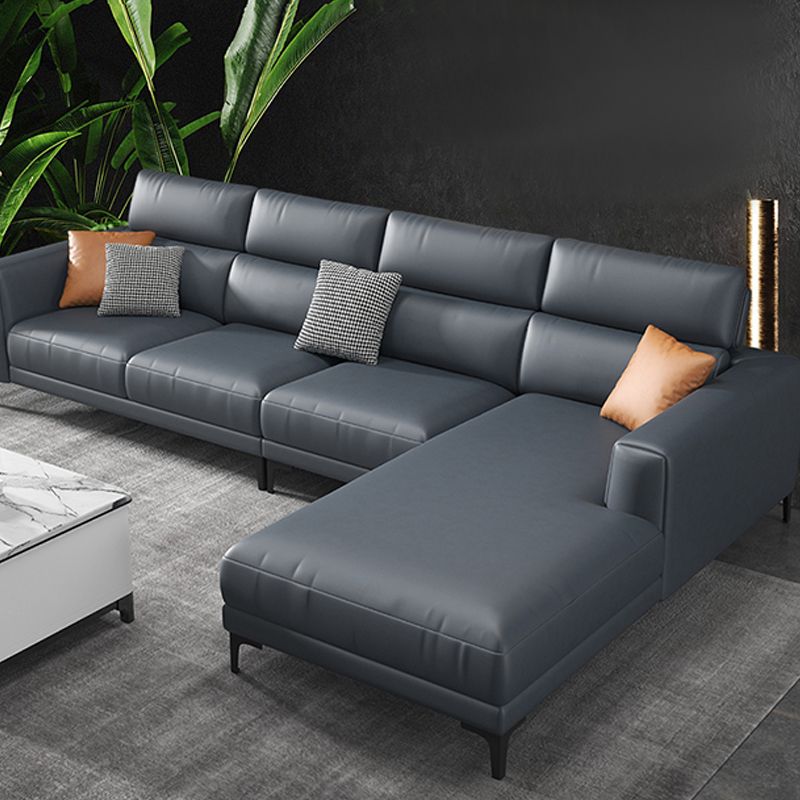 Grey Faux Leather Square Arm Sectional with Adjustable Bolster Pillows, Stain Resistant Clearhalo 'furn' 'furn_sectionals' 'Furniture' 'furniture_sectionals' 'kitchen' 'kitchen_sectionals' 'Living Room Furniture' 'Sectionals' 1200x1200_c87c0084-3b06-4557-8b58-7a108a336c31