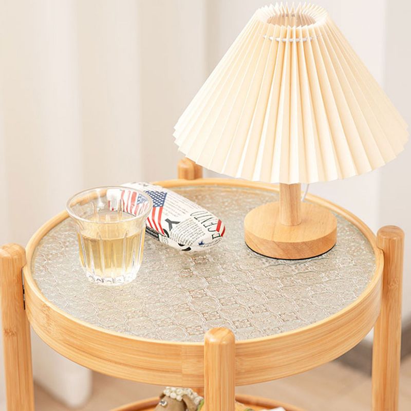 French Country Side Table Wood and Glass Round Accent Side Table