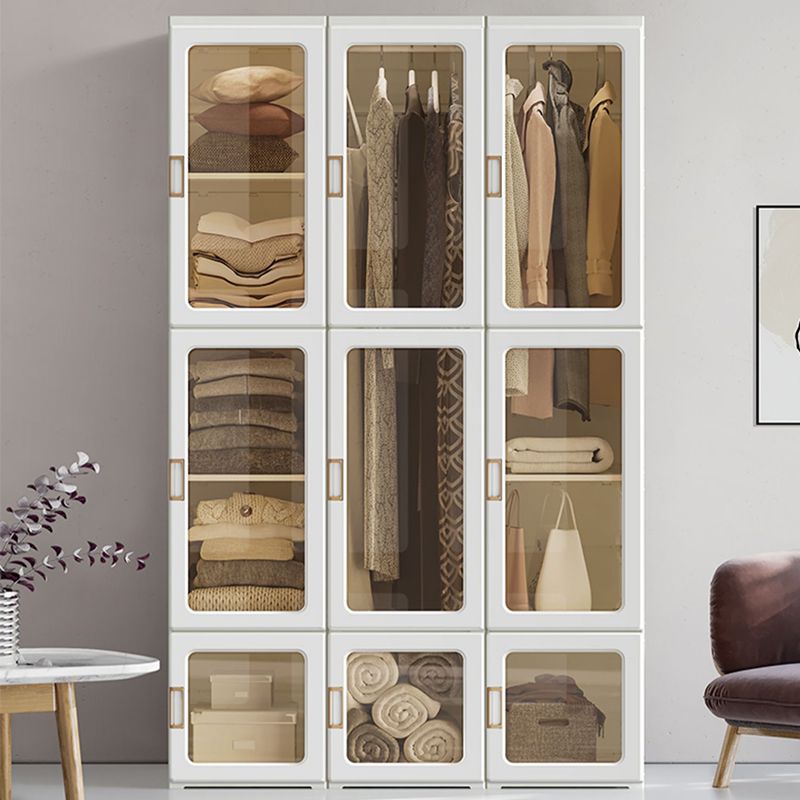 Guardaroba pieghevole di plastica autoportante contemporaneo con ripiani in bianco