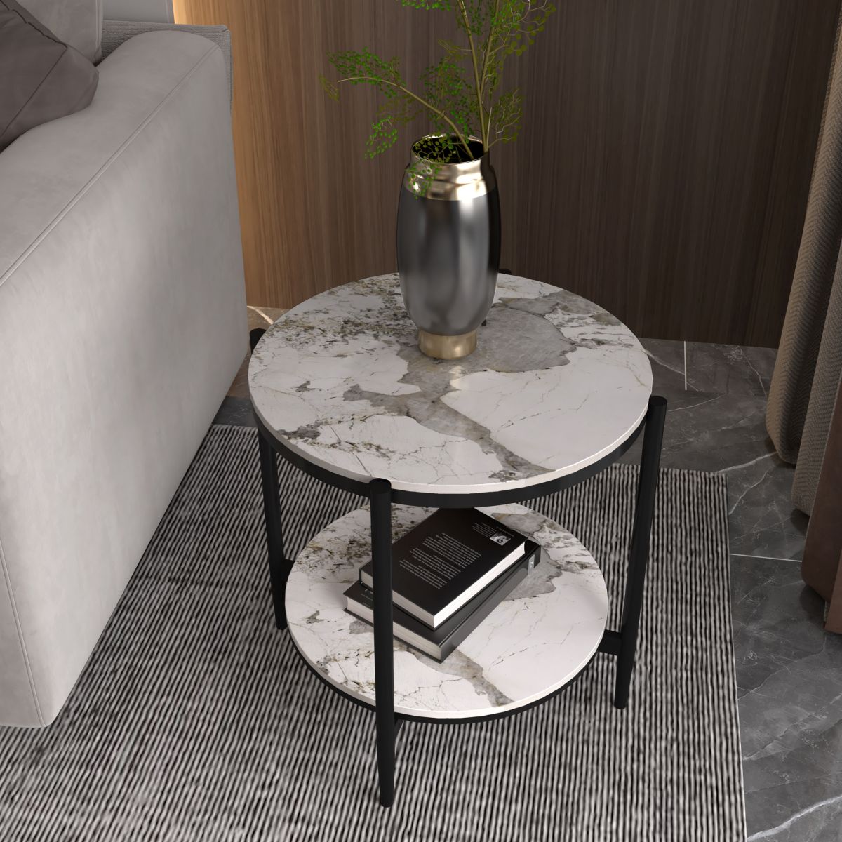 Modernistic 4 gambe rotonde a doppio livello di soggiorno tavolino