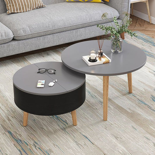 Round Solid Wood 3 Legs Coffee Table with Storage Drawers Modern Cocktail Table Clearhalo 'Coffee & Accent Tables' 'Coffee Tables' 'coffee_tables' 'furn' 'furn_coffee_tables' 'Furniture' 'furniture_coffee_tables' 'Living Room Furniture' 1200x1200_c8886bc1-15f3-4d04-bc4c-772adc43fc5a