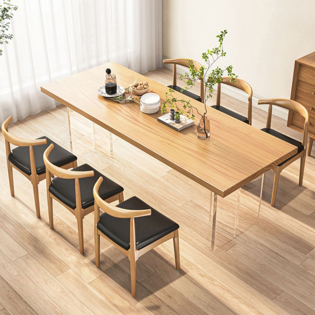 Table à manger industrielle à double piédestal Table en pin pour salle à manger cuisine