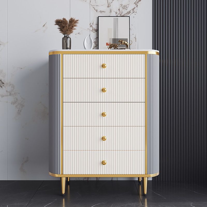 Cómoda de almacenamiento de piedra para dormitorio Glam en blanco con cajones