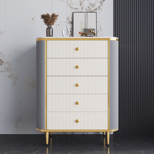 Stone Storage Chest Bedroom Glam Chest in White with Drawers