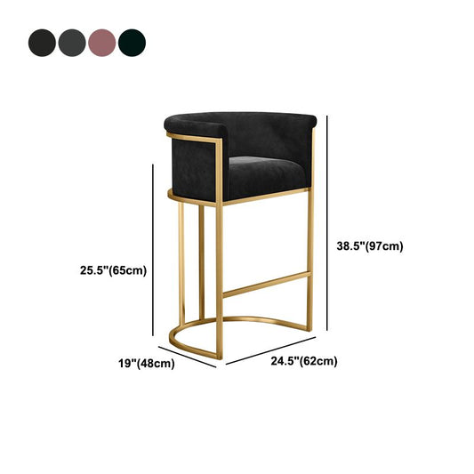Glam Backrest Armrest Counter Stool Iron Cafe Bar Stool with Velvet Cushion and Pedal Clearhalo 'Bar Furniture' 'Bar Stools' 'bar_stools' 'furn' 'furn_bar_stools' 'Furniture' 'furniture_bar_stools' 'Kitchen & Dining Furniture' 1200x1200_c88ee24f-6373-4067-a3b6-484ae4eeddba