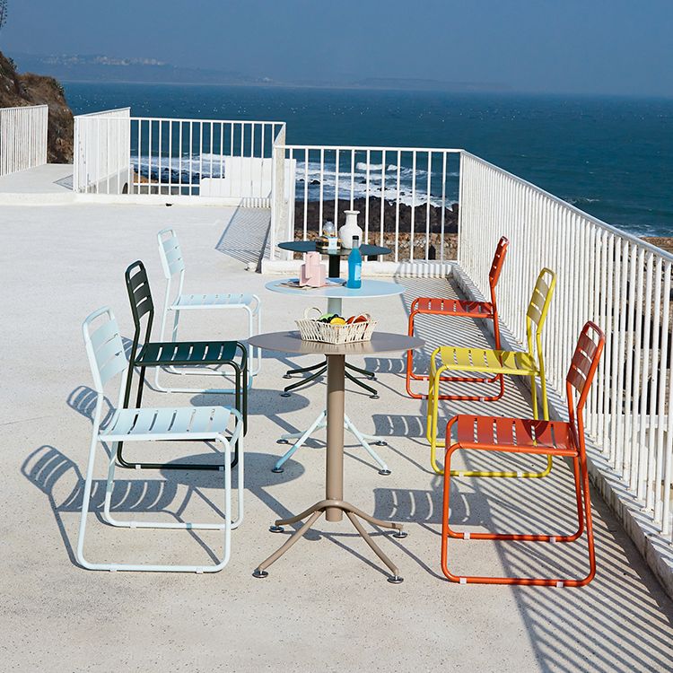 Glam Style Dining Chair Metal Ladder Back Side Chair for Patio