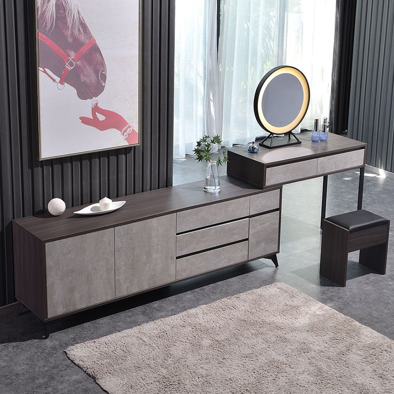 Gray Modern Wooden with Drawer Lighted Mirror Bedroom Vanity Table Clearhalo 'Bedroom Furniture' 'furn' 'furn_makeup_vanities' 'Furniture' 'Makeup Vanities' 'makeup_vanities' 1200x1200_c8923859-adc6-4145-b205-0332f9b153a2