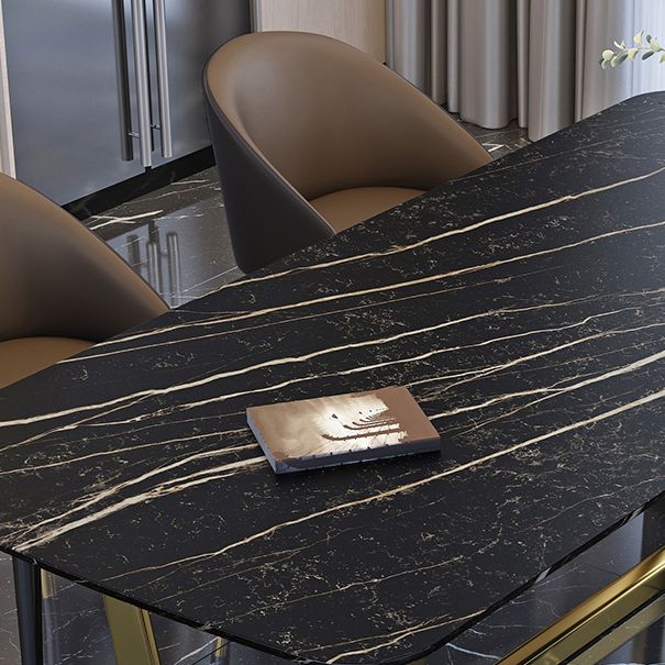 Rectangle Trestle Counter Luxury Table Black Fixed Table of Sintered Stone Clearhalo 'Dining Tables & Seating' 'Dining Tables' 'dining_table' 'furn' 'furn_dining_table' 'Furniture' 'furniture_dining_table' 'Kitchen & Dining Furniture' 1200x1200_c8928b24-5fab-4451-9007-7e662f66ed73
