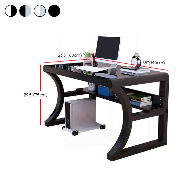Modern Glass Top Writing Desk 29.53" Tall Rectangular Office Desk with Sled Base Clearhalo 'furn' 'furn_office_desk' 'Furniture' 'Office Desks' 'Office Furniture' 'office_desk' 1200x1200_c894f261-e1ee-4759-bdf9-b25cb4456d3f