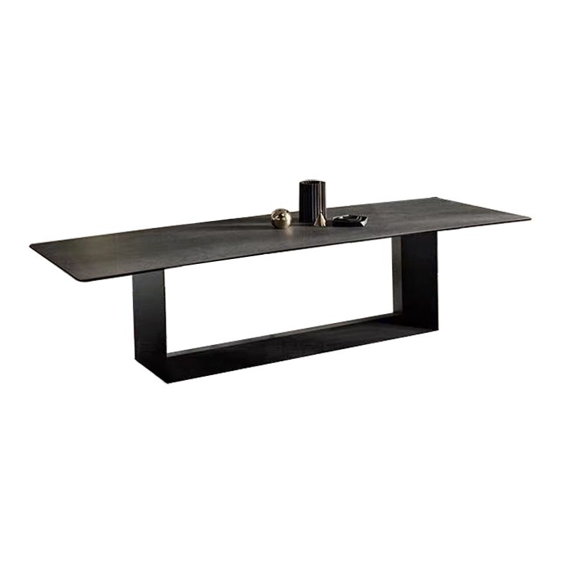 Industrial Sintered Stone Dining Table Rectangle Black Top Table with Metal Pedestal Clearhalo ' dining_table' 'Dining Tables & Seating' 'Dining Tables' 'furn' 'furn_dining_table' 'Furniture' 'furniture_dining_table' 'Kitchen & Dining Furniture' 'kitchen&dining_furn' 'kitchen' 'kitchen_dining_table' 1200x1200_c89b1ed0-74df-4020-9941-b832cc3cd442